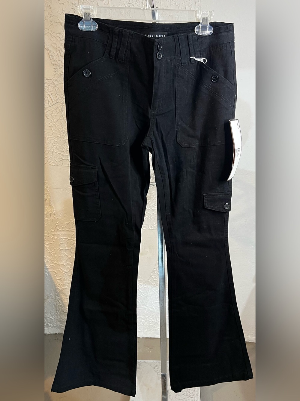 Almost Famous Mid Rise Cargo Black Flare Pants measurement 31 waist